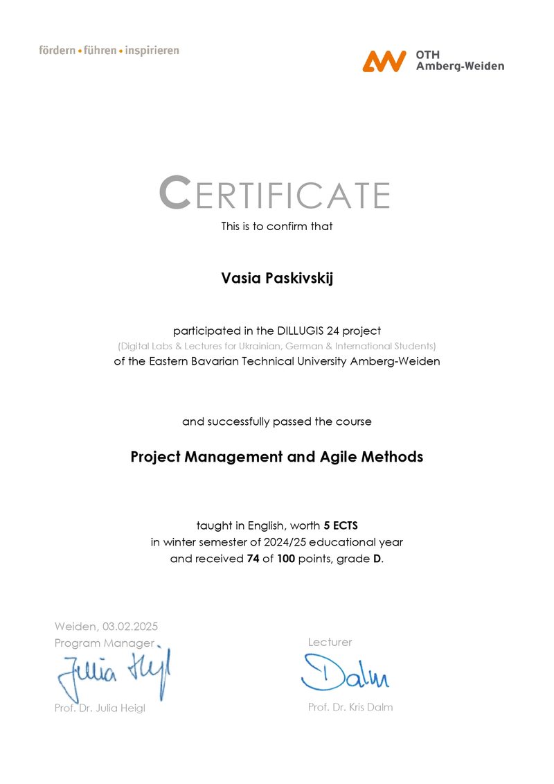 Certificate Vasia Paskivskij